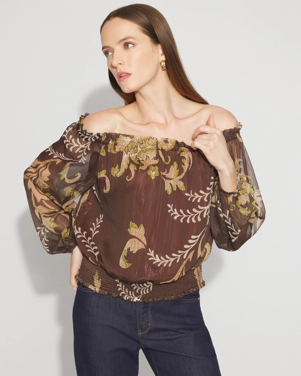 Off-the-Shoulder Floral Chiffon Blouse | White House Black Market